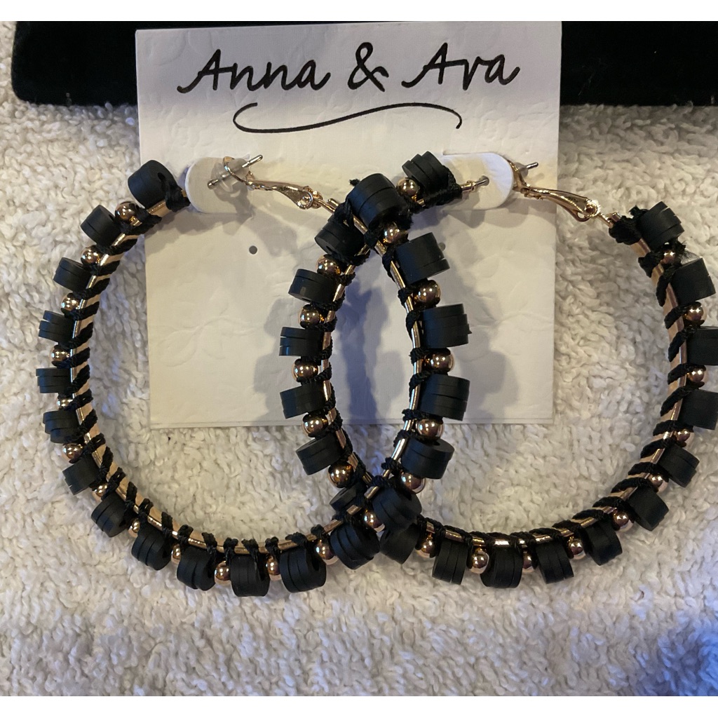 Earrings, Anna And Ava Black And Gold Bead Earrings, New With Tag